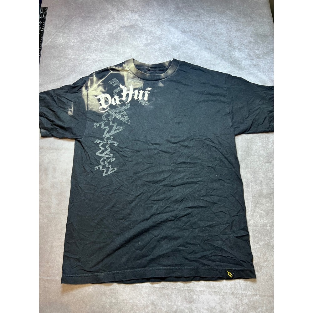 Da Hui Mens T-Shirt Large Black Surf Hawaiian Graphic Tee Bleach Wash Streetwear